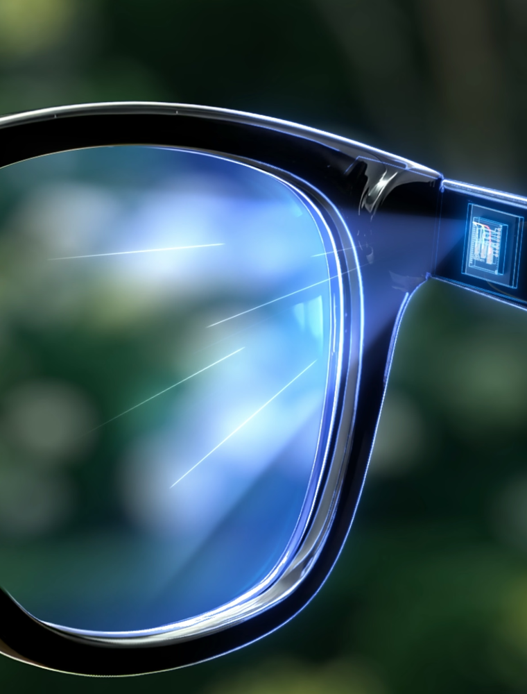 Rendering of Brilliance laserchip projecting in AR glasses